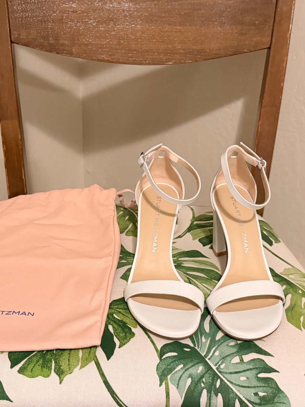 Stuart Weitzman White Ankle-Strap Block Heel Sandals size 6B